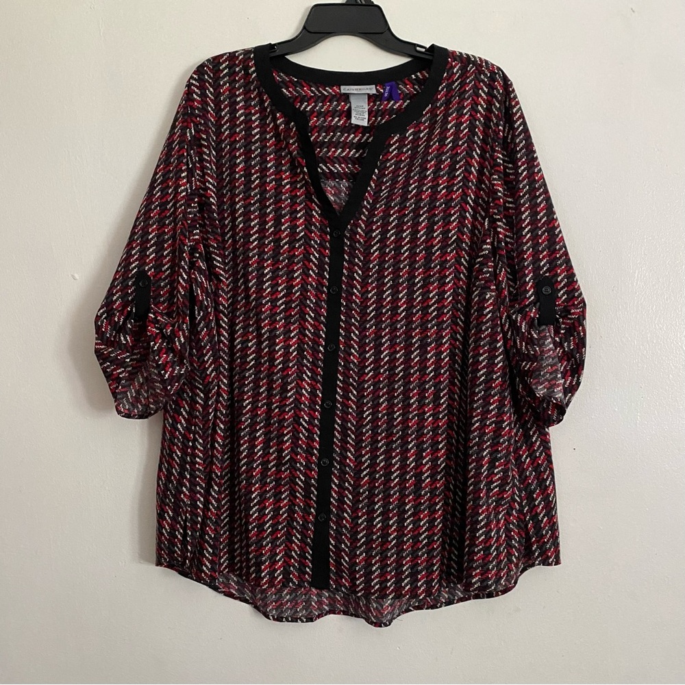 Catherines Top Black and Pink 3/4 Sleeve Boxy Blouse Size 2X WP Whimsigoth